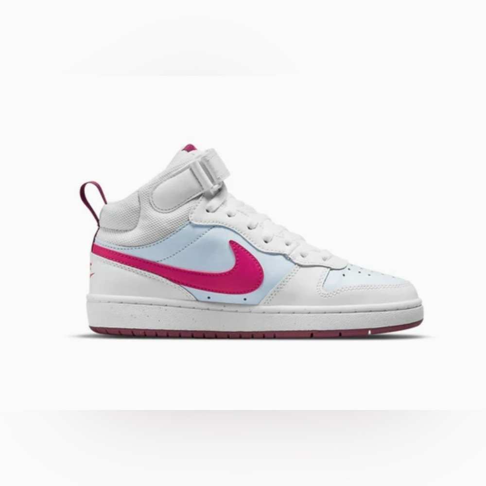 Nike - Girl’s Youth Sz 5 Nike Court Borough Mid 2 White & Pink - Picture 2 of 9